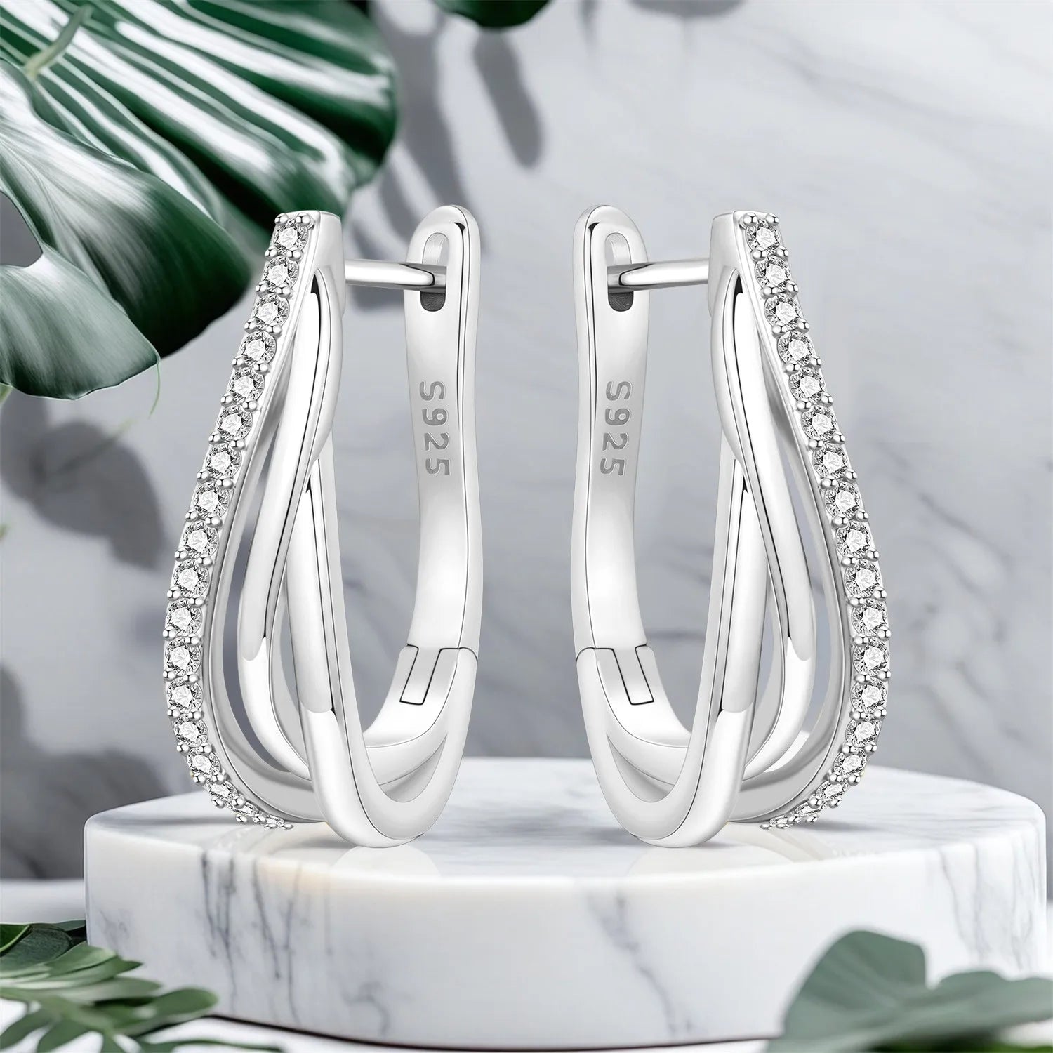 PANPOKI S925 Sterling Silver Silver Three Circle Curved Earrings Versatile Hoop Earrings For Women Jewelry Original Party Gifts