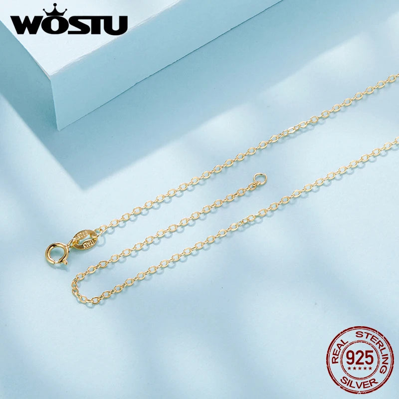 WOSTU Real 925 Sterling Silver 18K Gold O-Chain Necklace for Women Girls, s925 Silver Thin & Strong Necklace Chain Basic Links