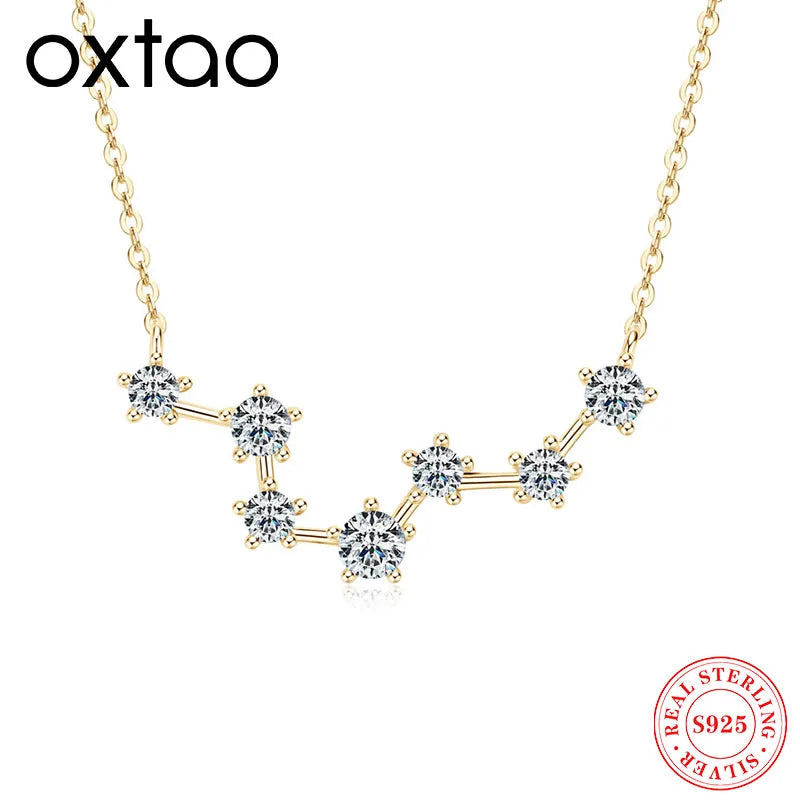 OXTAO 4mm 3.5mm 3mm Round Cut Moissanite Necklace For Women Luxury Pendant Necklace 18K White Plated 925 Silver Jewelry Gift