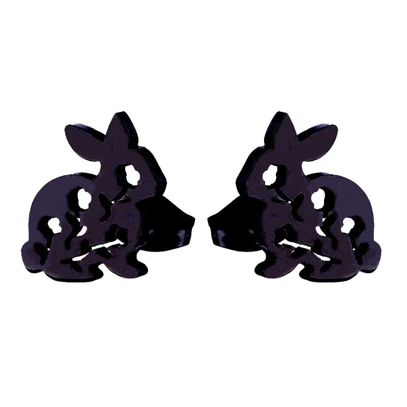 HIPPOP Street Rock Stud Earring Piercings Fashion Stainless Steel Cute Animal Rabbit Earstuds Earrings for Men and Women Gift