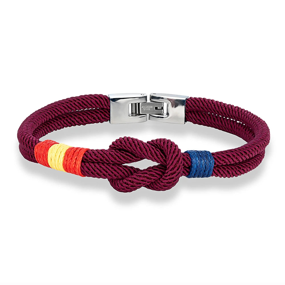 MKENDN Fashion Men Women Spain Flag Double Strand Nautical Rope Bracelet Stainless Steel Buckle Lucky Patriotic Couple Gifts