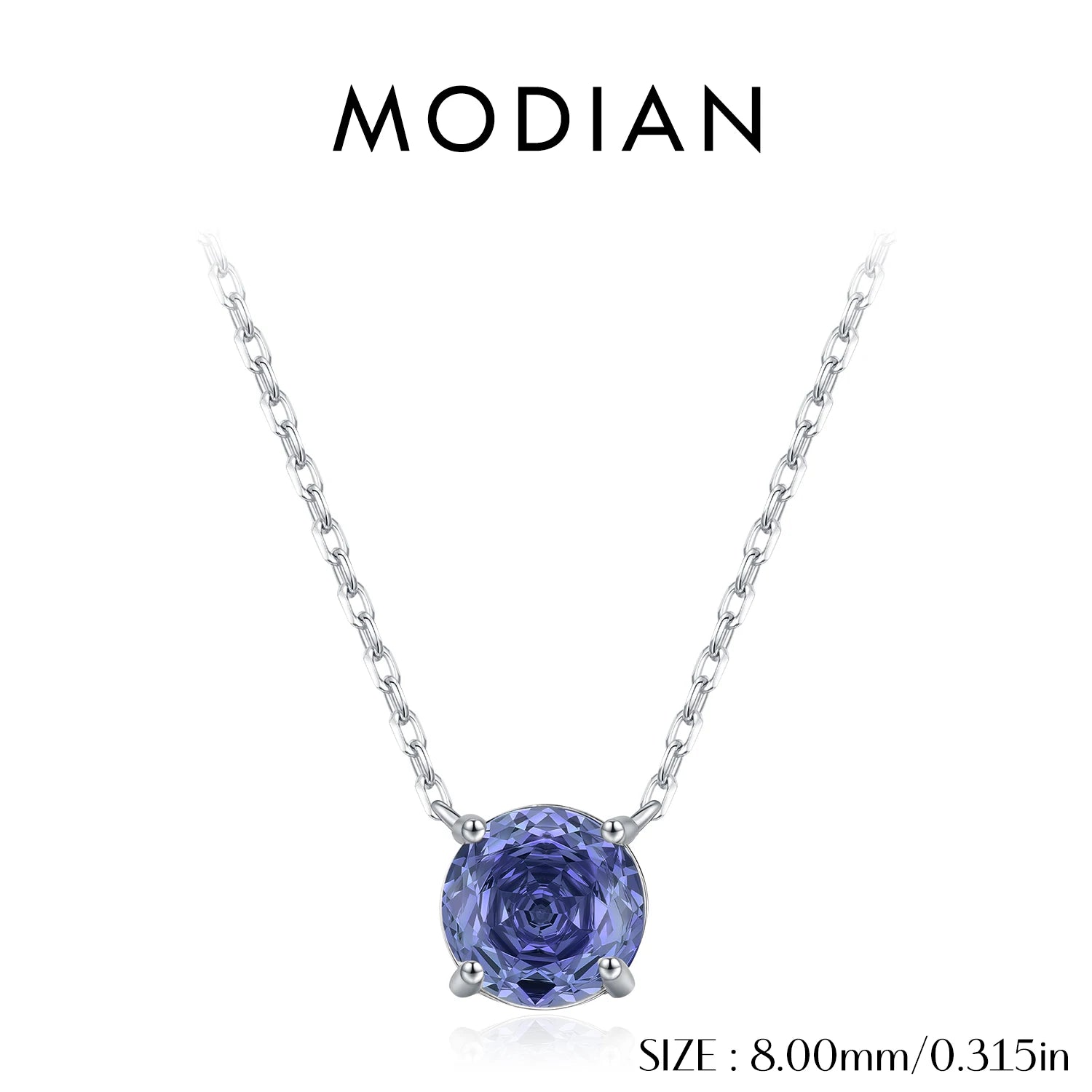 MODIAN 925 Sterling Silver Fashion Sparkling Round Rose Cut Tanzanite Color CZ Pendant Necklaces For Women Fine Jewelry