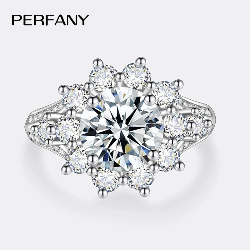 PERFANY 3CT Sunflower Moissanite Ring for Women S925 Pure Silver Plated 18K White Gold Diamond Luxury Wedding Jewelry - Madeinsea©