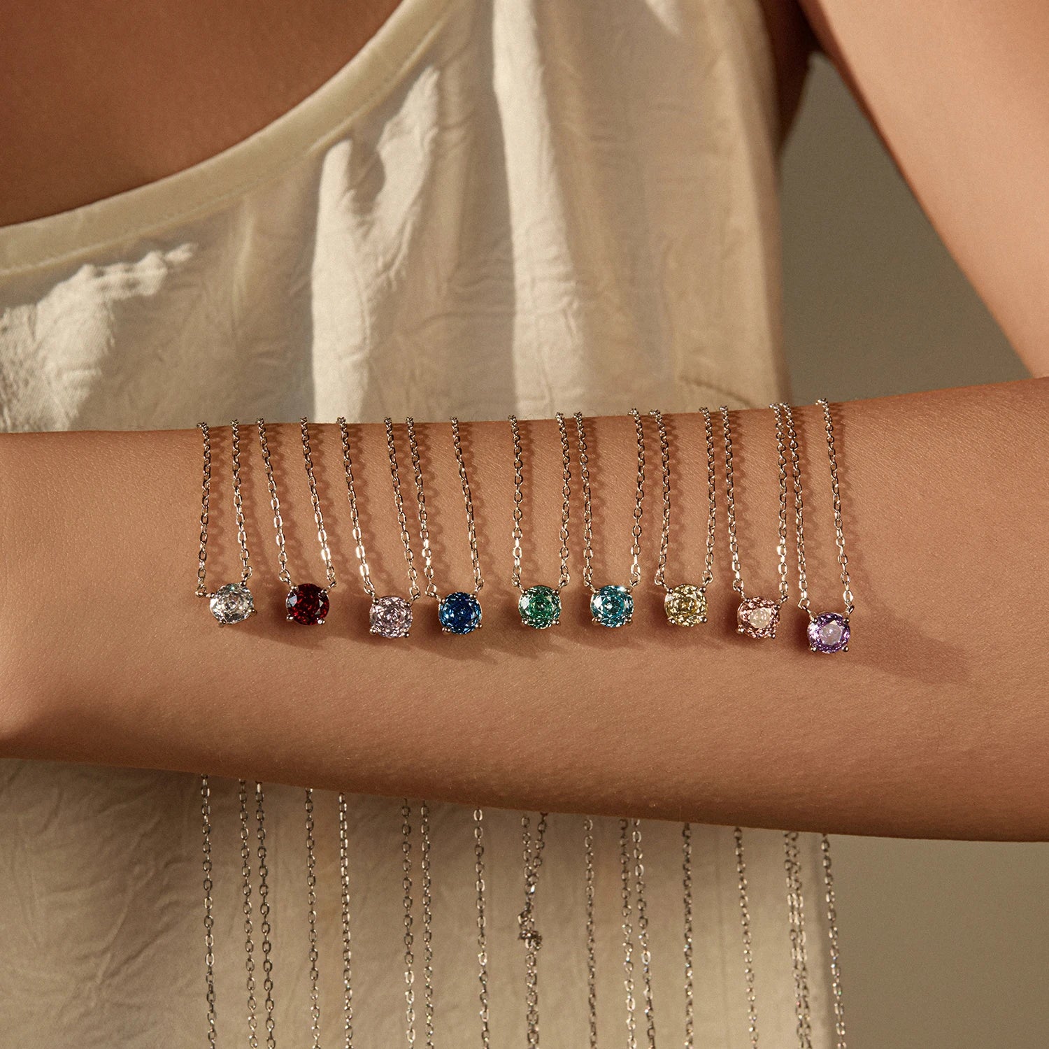 MODIAN 925 Sterling Silver Multi-Color Fashion Round Rose Cut Zirconia Pendant Necklace For Women Vacation Fine Jewelry  ﻿