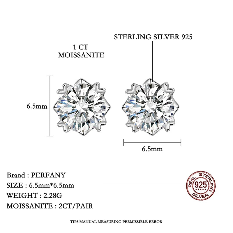 PERFANY 0.3-2CT Moissanite Stud Earrings Women S925 Pure Silver Shining Laboratory Cultivate Diamond Fashion High Jewelry - Madeinsea©