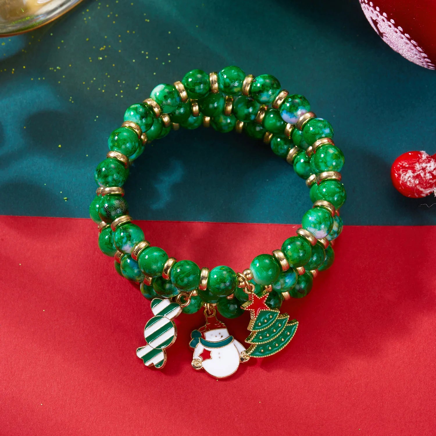 3Pcs/Set Colorful Beads Christmas Bracelet For Women Xmas Tree Snowman Santa Claus Snowflake Beaded Bracelet New Year Jewelry