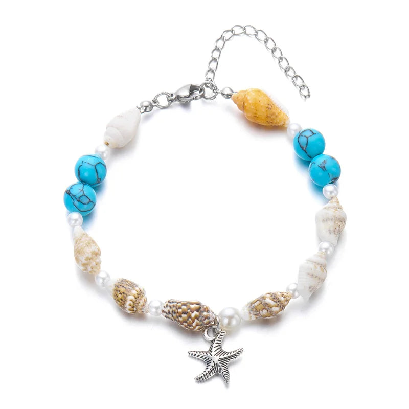 Bohemian Starfish Conch Beads Bracelets For Women Handmade Irregular Stone Beaded Bangles Beach Party Friendship Jewelry Gift