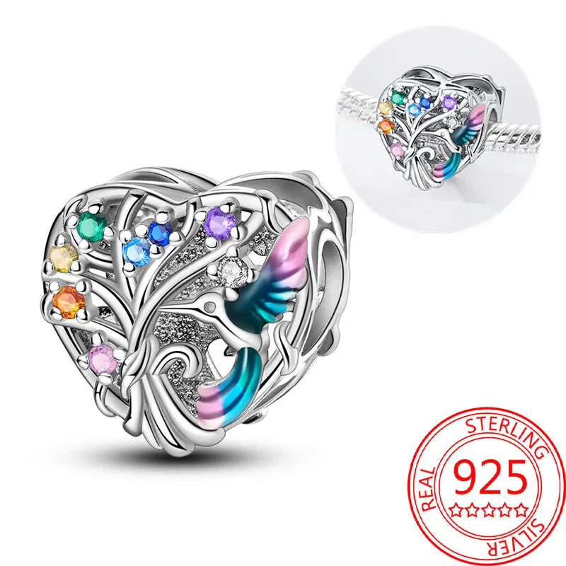 925 Sterling Silver Sparkling Pink Heart Charm Pendant Beads Fit Original Bracelet for Women Valentine Day Jewelry Gifts