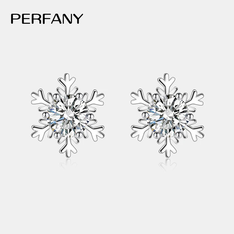 PERFANY 0.3-1CT Moissanite Stud Earrings Women S925 Pure Silver Snowflake Design Laboratory Diamond Elegant Fashion Jewelry - Madeinsea©