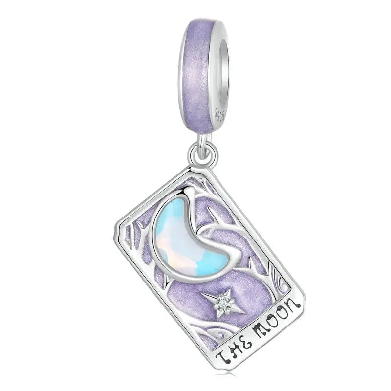 WOSTU 925 Sterling Silver Colorful Tarot Cards Charm Pendent Magic Star Moon Sun Lover Bead Fit DIY Bracelet Necklace Women Gift