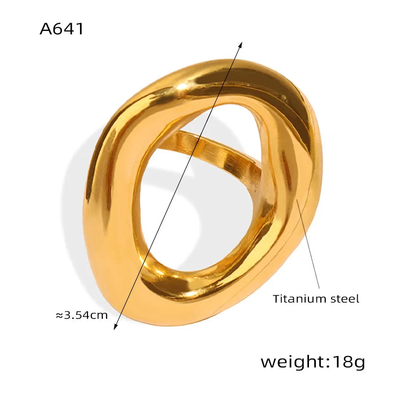 Geometric Aesthetic Chunky Rings For Women Stainless Steel Gold Color Waterproof Women's Large Ring Simple Hyperbole Female Ring