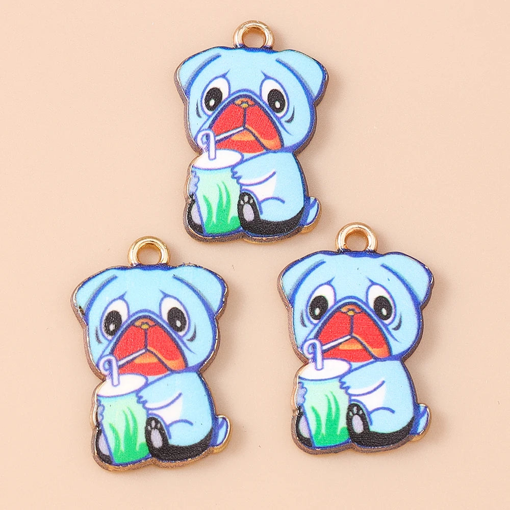 Leslie 10pcs New Cartoon Animal Dog Charms Enamel Metal Book Drinking Dog Pendants For Women DIY Necklace Earrings Jewelry Gifts