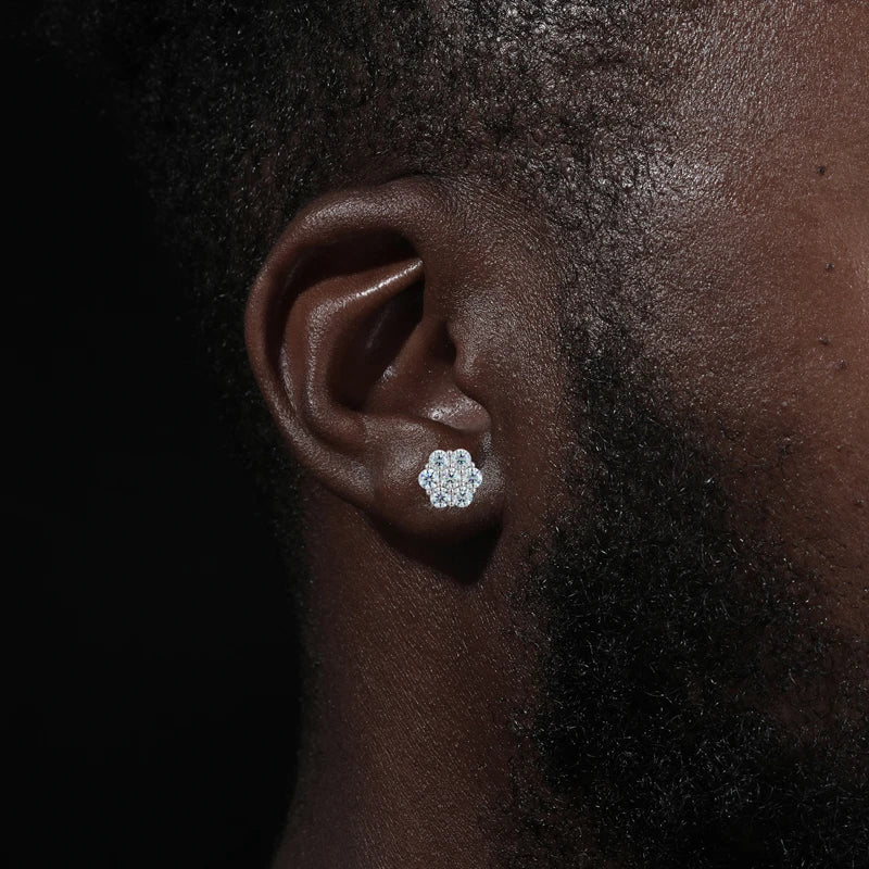 Boucles d'oreilles unisexes de luxe TUHE, rondes et serties de moissanite VVS1, en argent 925. Boucles d'oreilles tendance, cadeau de fiançailles.