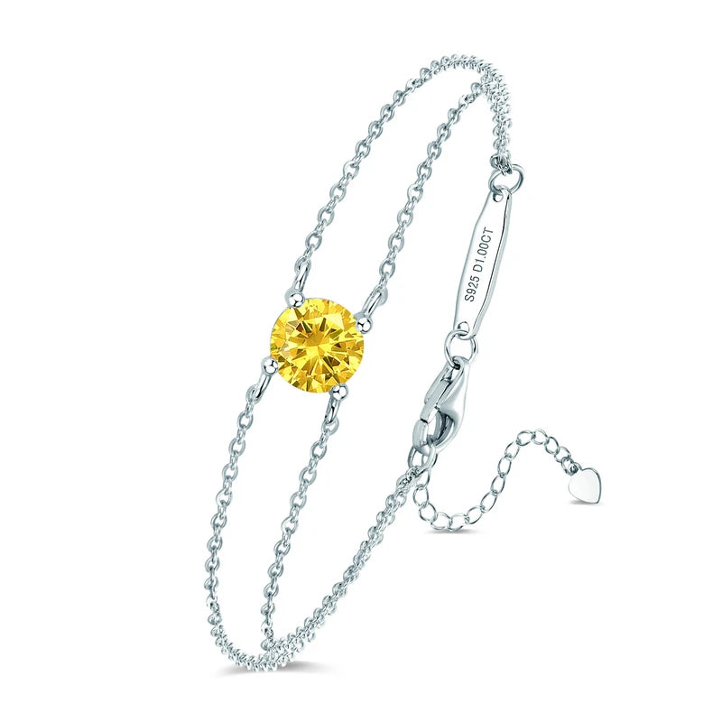 Fashion Women's Single Stone Double Chain Bracelet 6.5mm Round Month Birthday Stone Bracelet 925 Sterling Silver Jewelry Gift