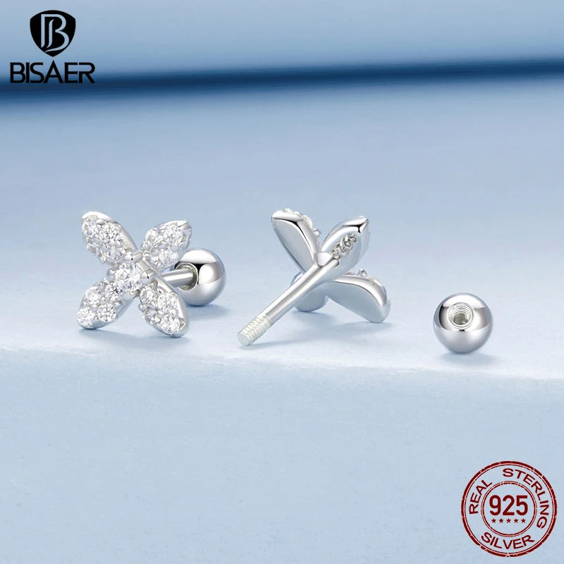 Boucles d'oreilles à tige en argent sterling 925 BISAER - Mini fleur - Zircon scintillant - Hypoallergéniques - Pour femme - Cadeau de fête