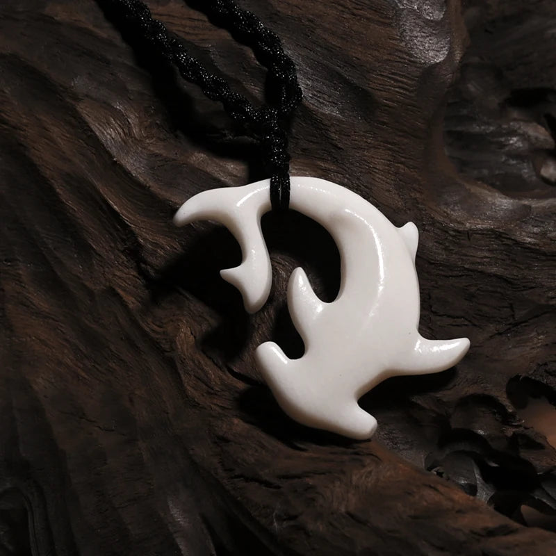 GX136 New Zealand Maori Primitive tribal totem Amulet Pendant Hammerhead shark yak bone Necklace Handmade Pendant jewelry
