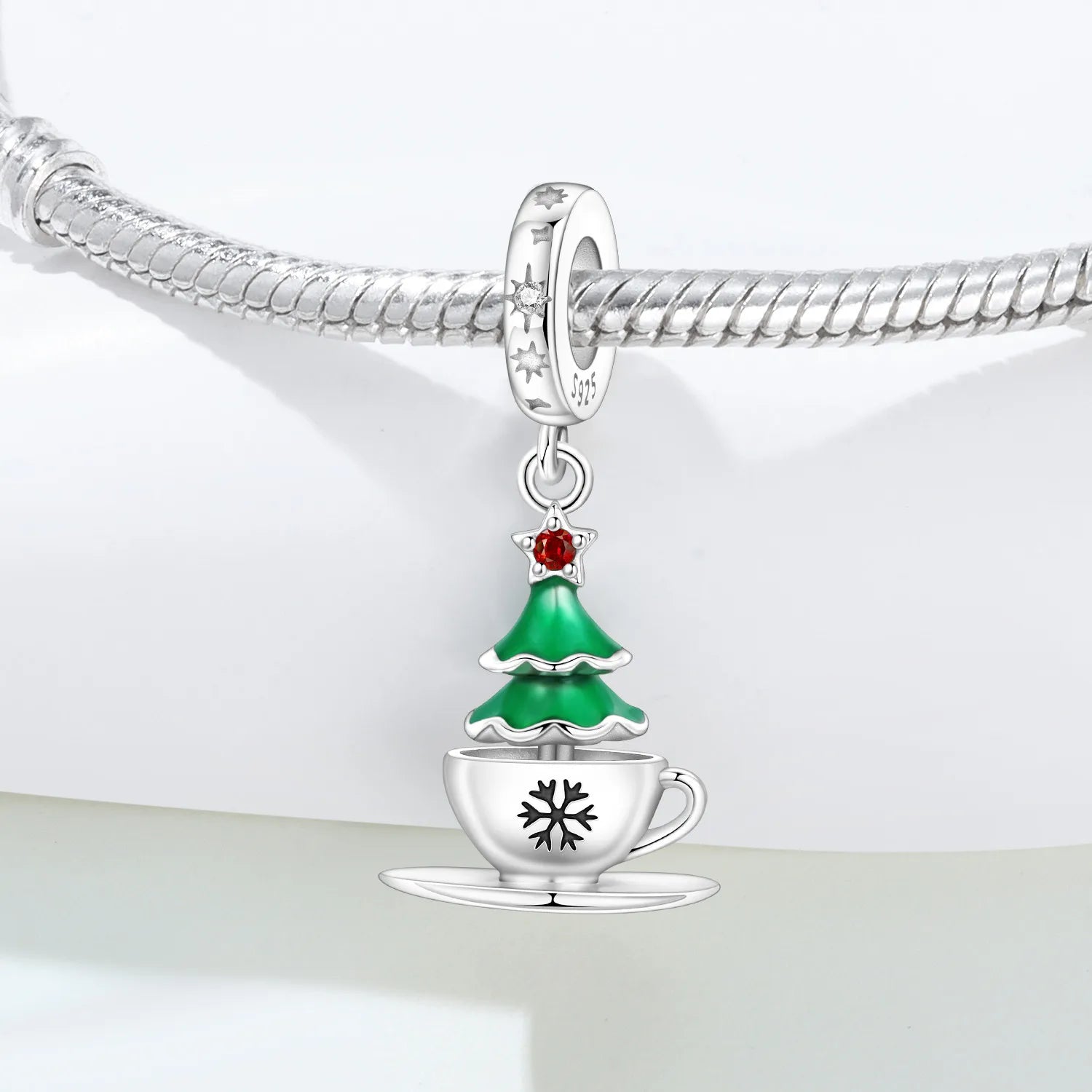 PANPOKI 925 Sterling Silver Christmas Tree Coffee Pendants Bracelet Charms Fit Women Jewelry Party Beads DIY Trendy Gifts
