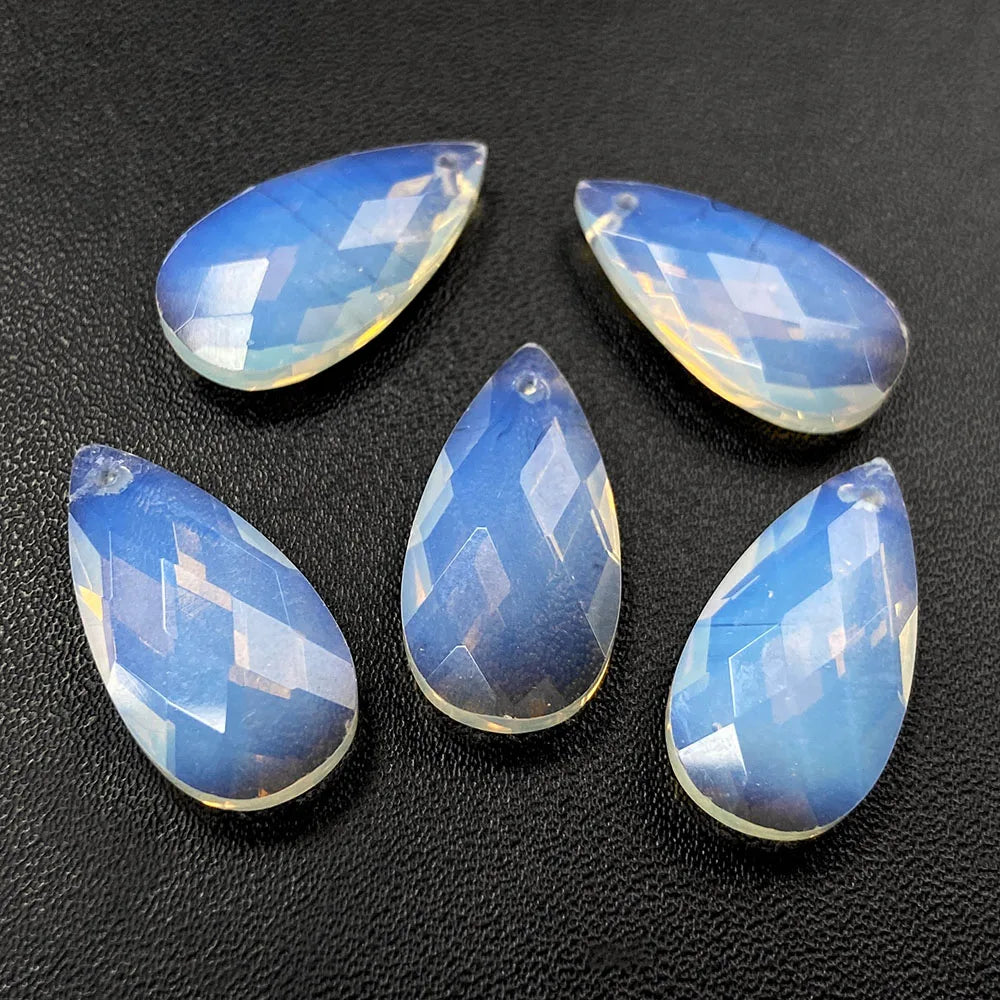2PCS Natural Water Drop Stone Pendant 13X25mm Faceted Howlite Tiger Eye Amazonite Charms For Jewelry Making Necklace Earring DIY