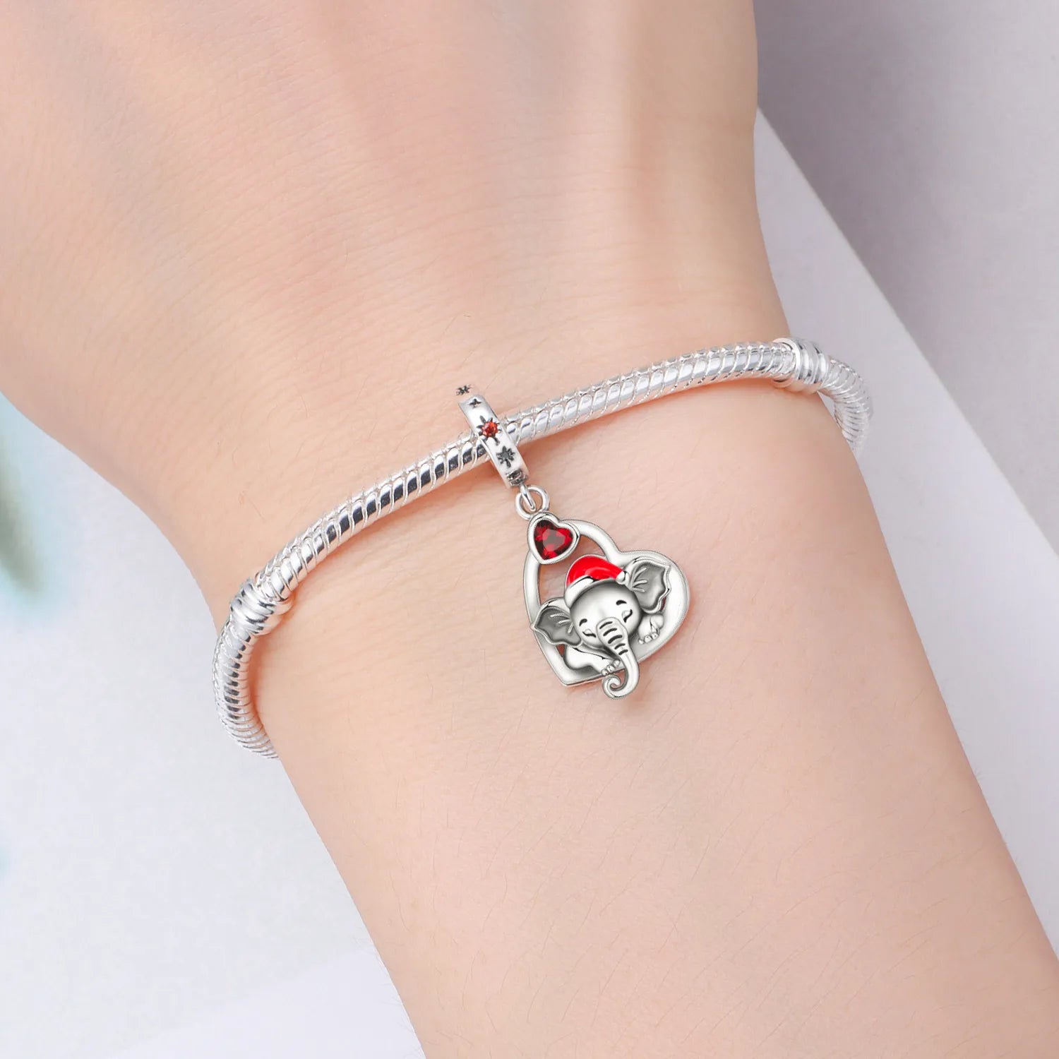 PANPOKI 925 Sterling Silver Love Christmas Elephant Pendant Bead Original Pendants Bracelet Charm Jewelry Party DIY Trendy Gift