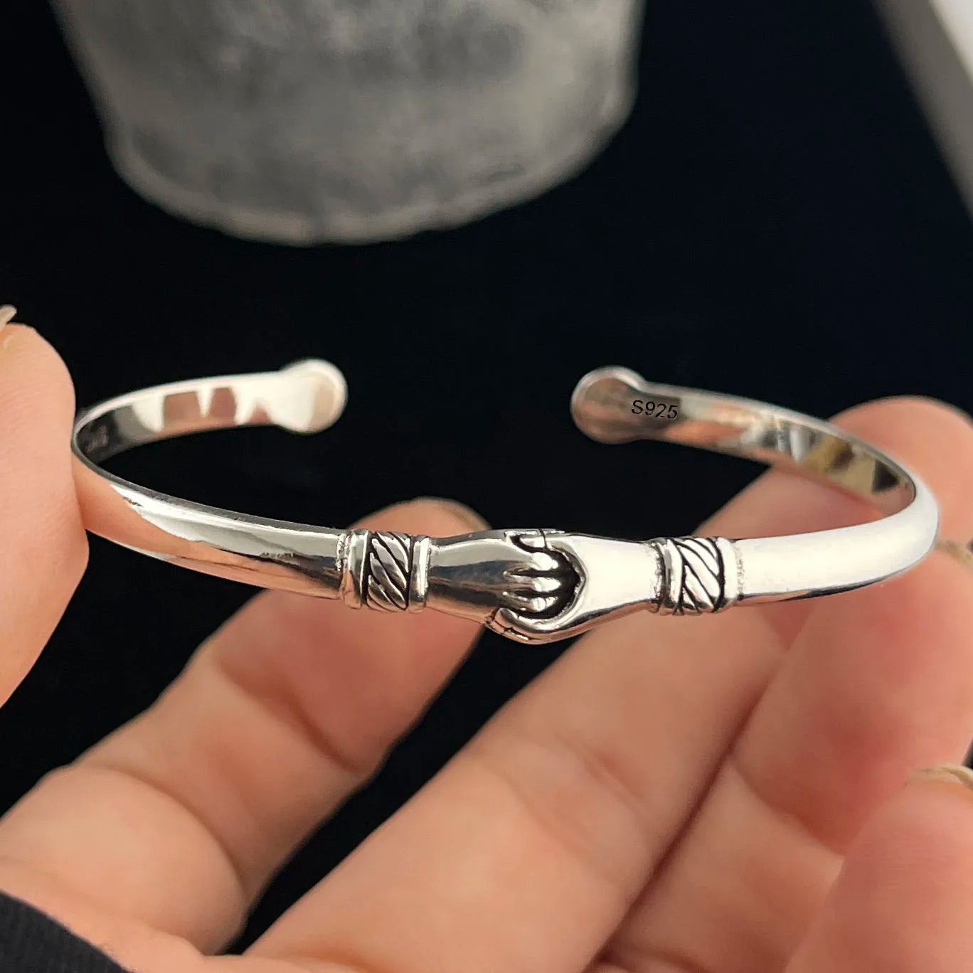 100% Solid 925 Sterling Silver Retro Bracelet for Women Men Vintage Handmade Flower Patern Bracelet Birthday Gift