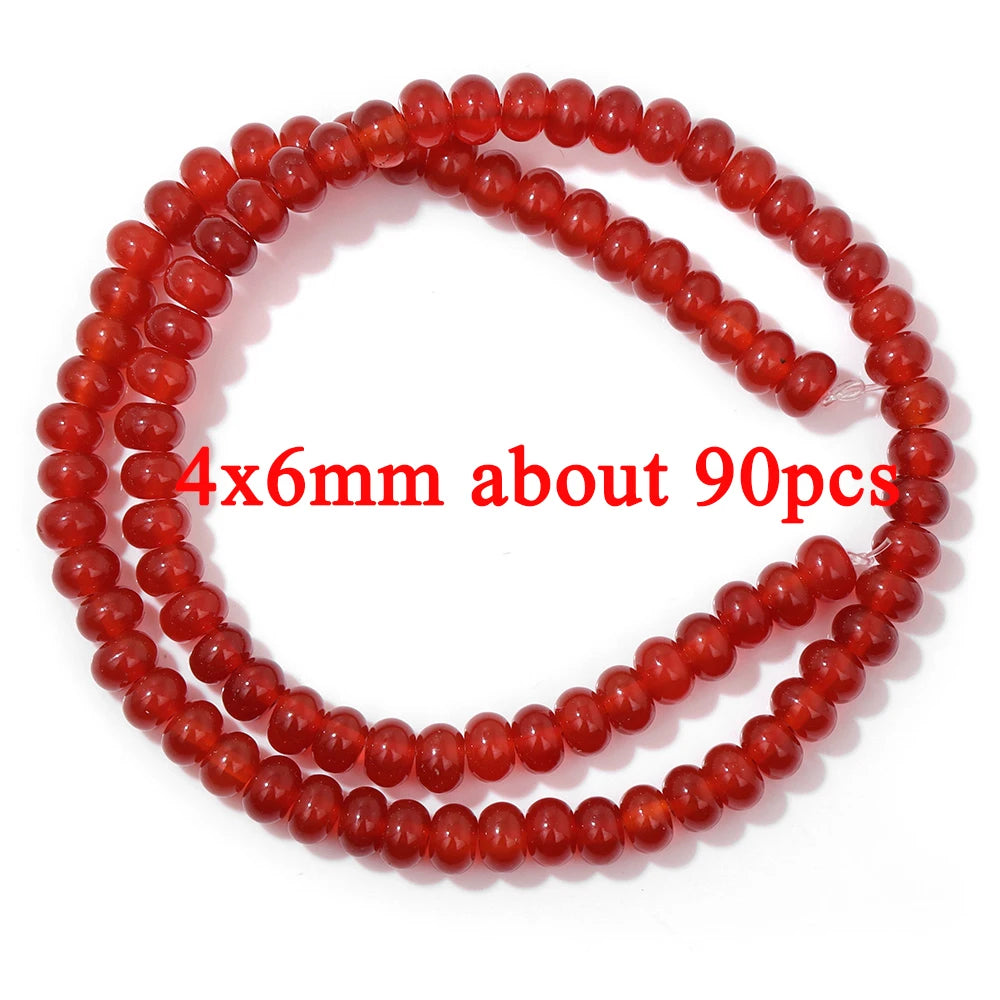Wholesale Natural Red Carnelian Stone Bead Round Rondelle Coin Agat Loose Spacer Beads For Jewelry Making Bracelet Necklace DIY