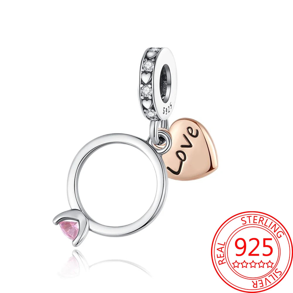 925 Sterling Silver Sparkling Pink Heart Charm Pendant Beads Fit Original Bracelet for Women Valentine Day Jewelry Gifts