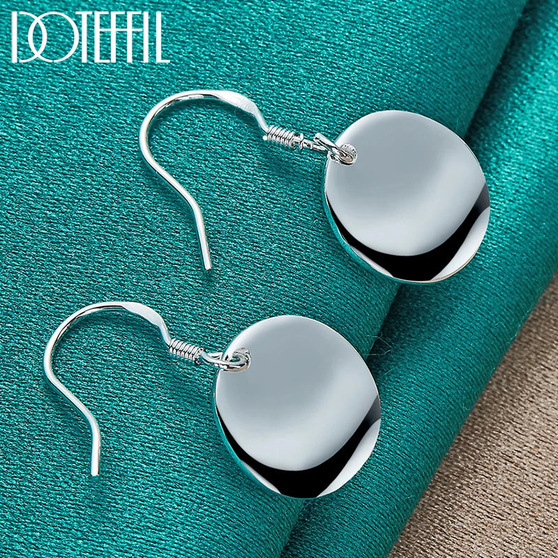 DOTEFFIL 925 Sterling Silver Smooth Bump Round Drop Earrings For Woman Wedding Engagement Fashion Party Charm Jewelry