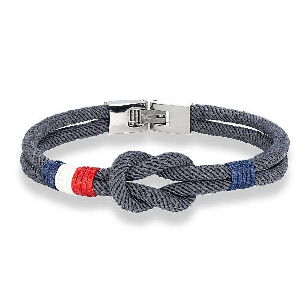 MKENDN France USA Flag Symbol Bracelet Men Double Layers Openable Buckle Nylon Cord Chain Braslet Nautical Braclet Accessories