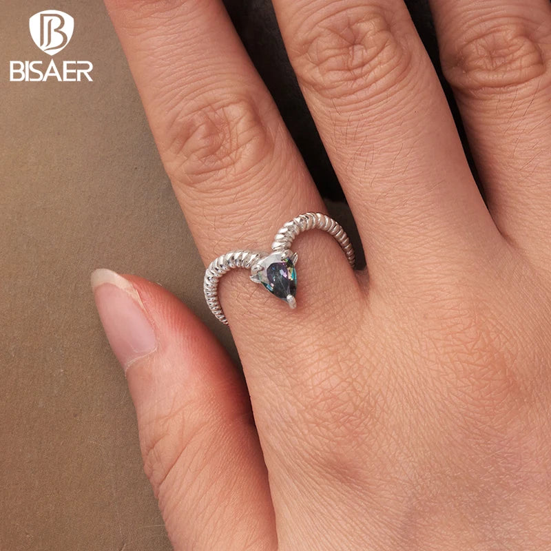 BISAER 925 Sterling Silver Constellation Open Ring Aries Pisces Sagittarius Cancer Scorpio Band for Women Party Fine Jewelry