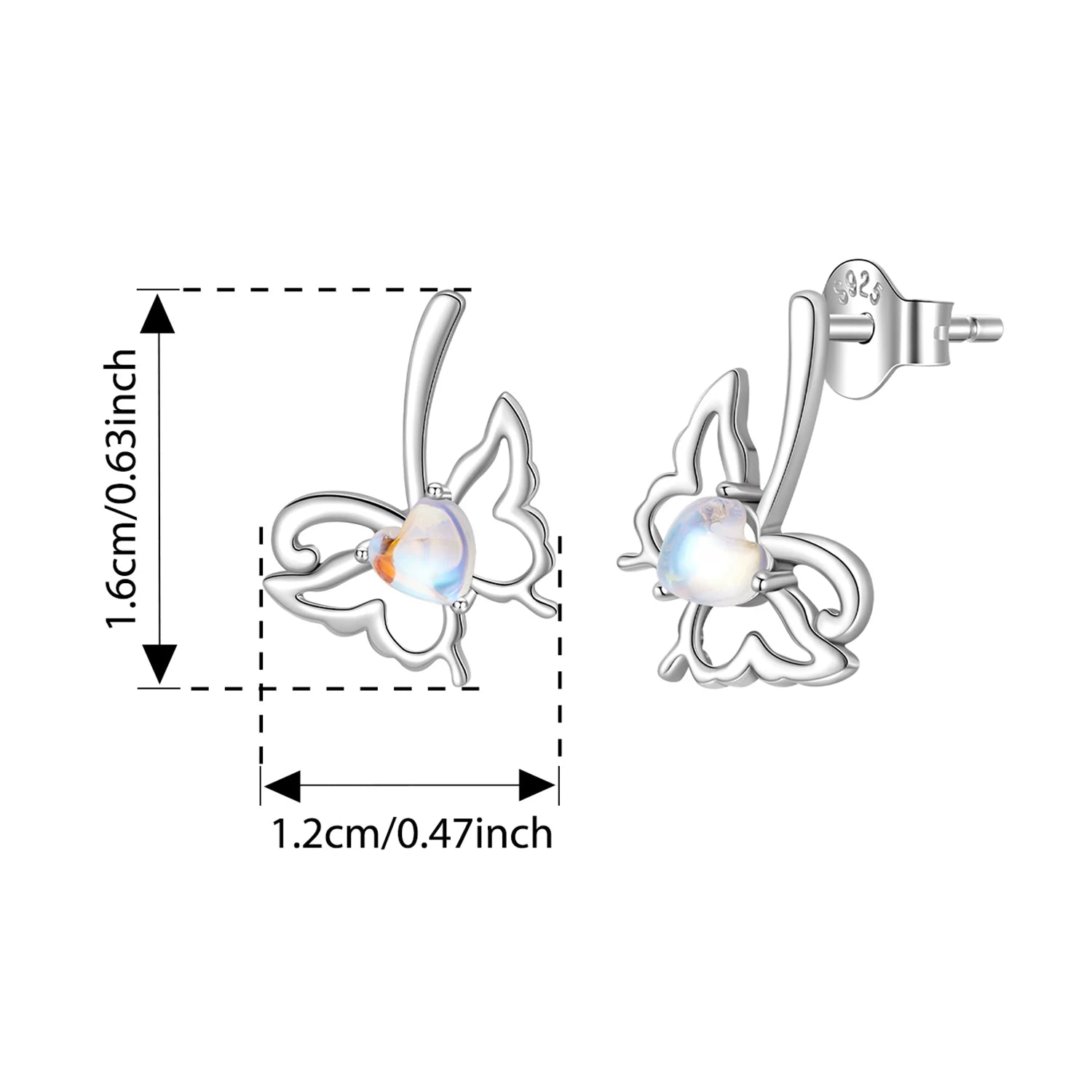 WOSTU 925 Sterling Silver Moonlight Butterfly Stud Earrings The Wings of Dragonfly Vivid for Women Birthday Fine Jewelry Gift