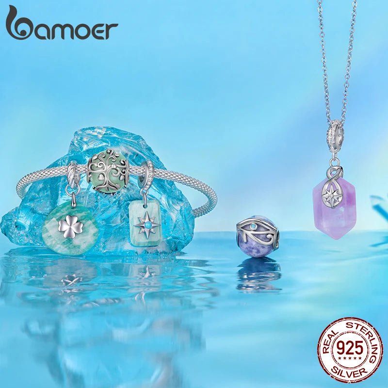 BAMOER Heilender lila Kristall Unendlichkeitsanhänger Sternenamazonit-Charm Auge des Horus Passend für Original-Armbänder DIY-Schmuckzubehör
