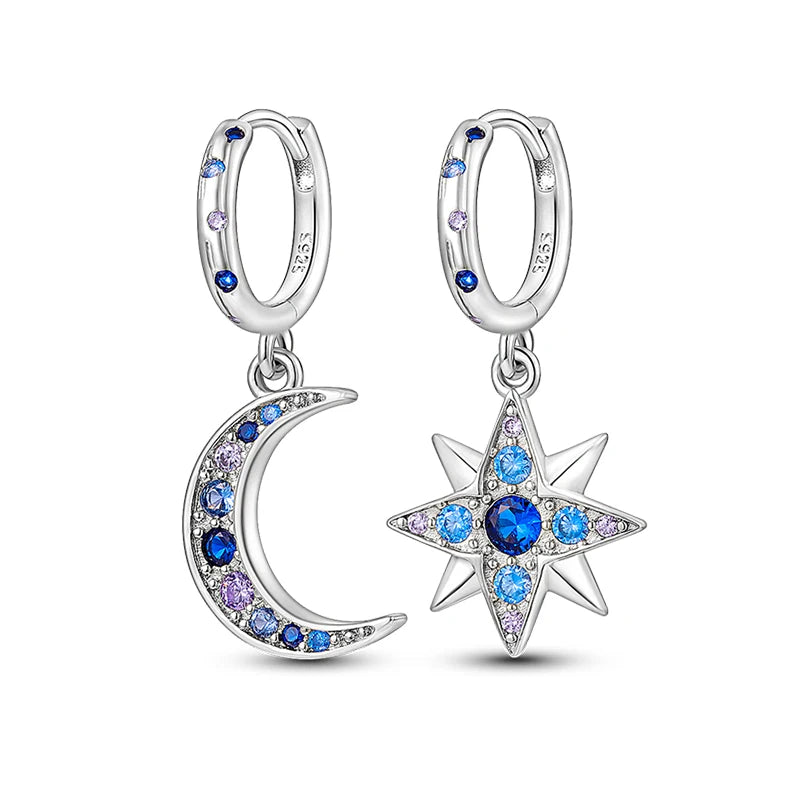 Fashion 925 Silver Earring Blue Zircon Star Moon Butterfly Irregularity Earrings For Woman Fine Engagement Birthday Jewelry Gift