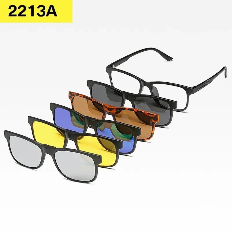 6 In 1 Custom Men Women Polarized Optical Magnetic Sunglasses Clip Magnet Clip on Sunglasses Polarized Clip on Sun Glasses Frame