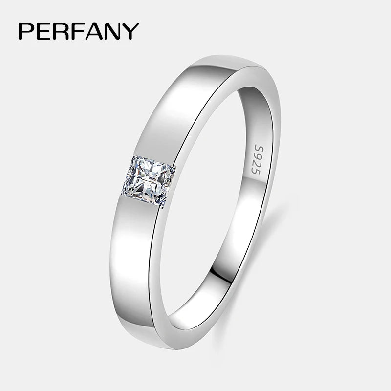 PERFANY 0.3CT Princess Square Cut Moissanite Ring for Men and Women S925 Pure Silver Laboratory Diamond Couple Wedding Jewelry