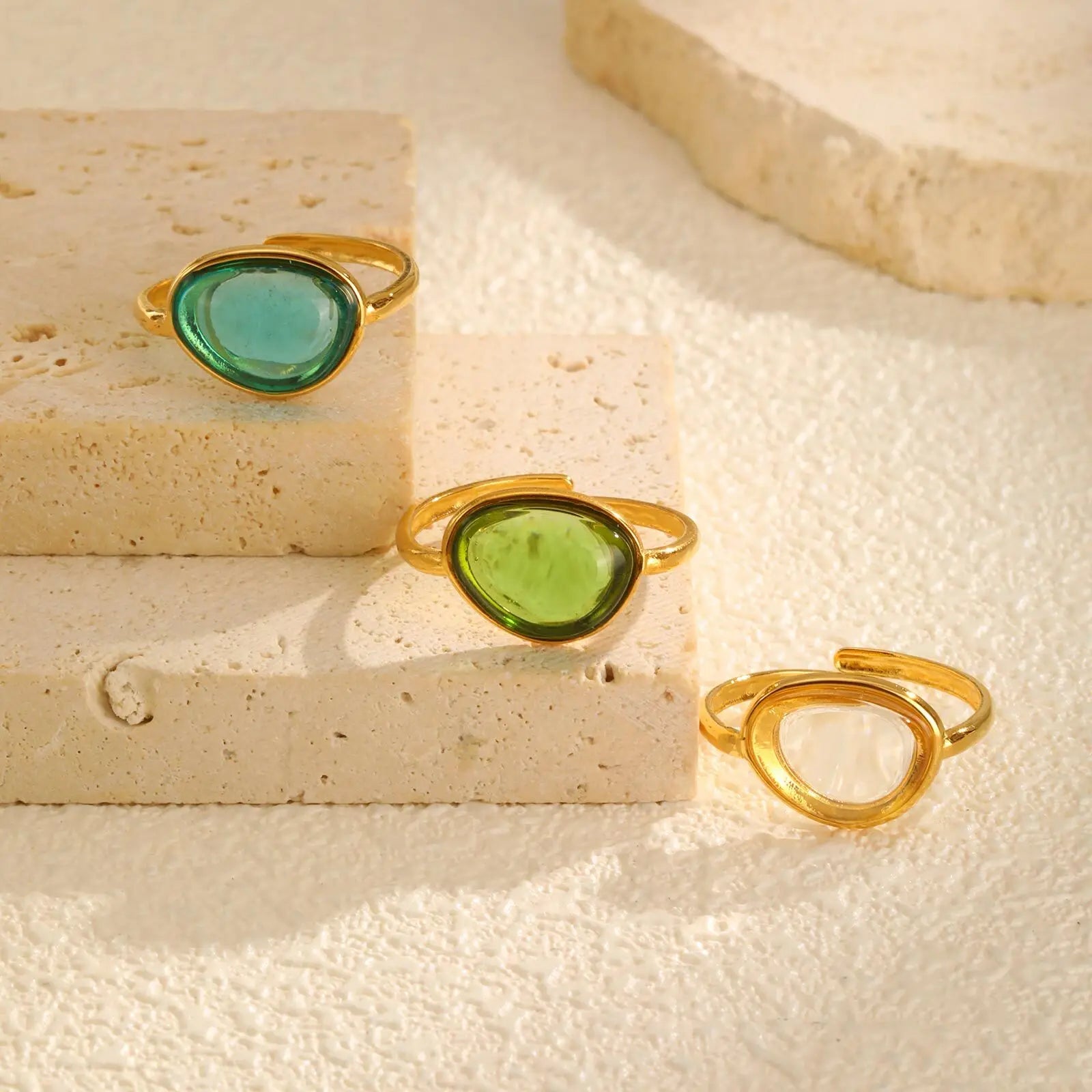 Vnox Vintage Oval Resin Rings For Women Gold Color Stainless Steel Adjustable Ring Aesthetic Girls Weeding Jewelry Gifts