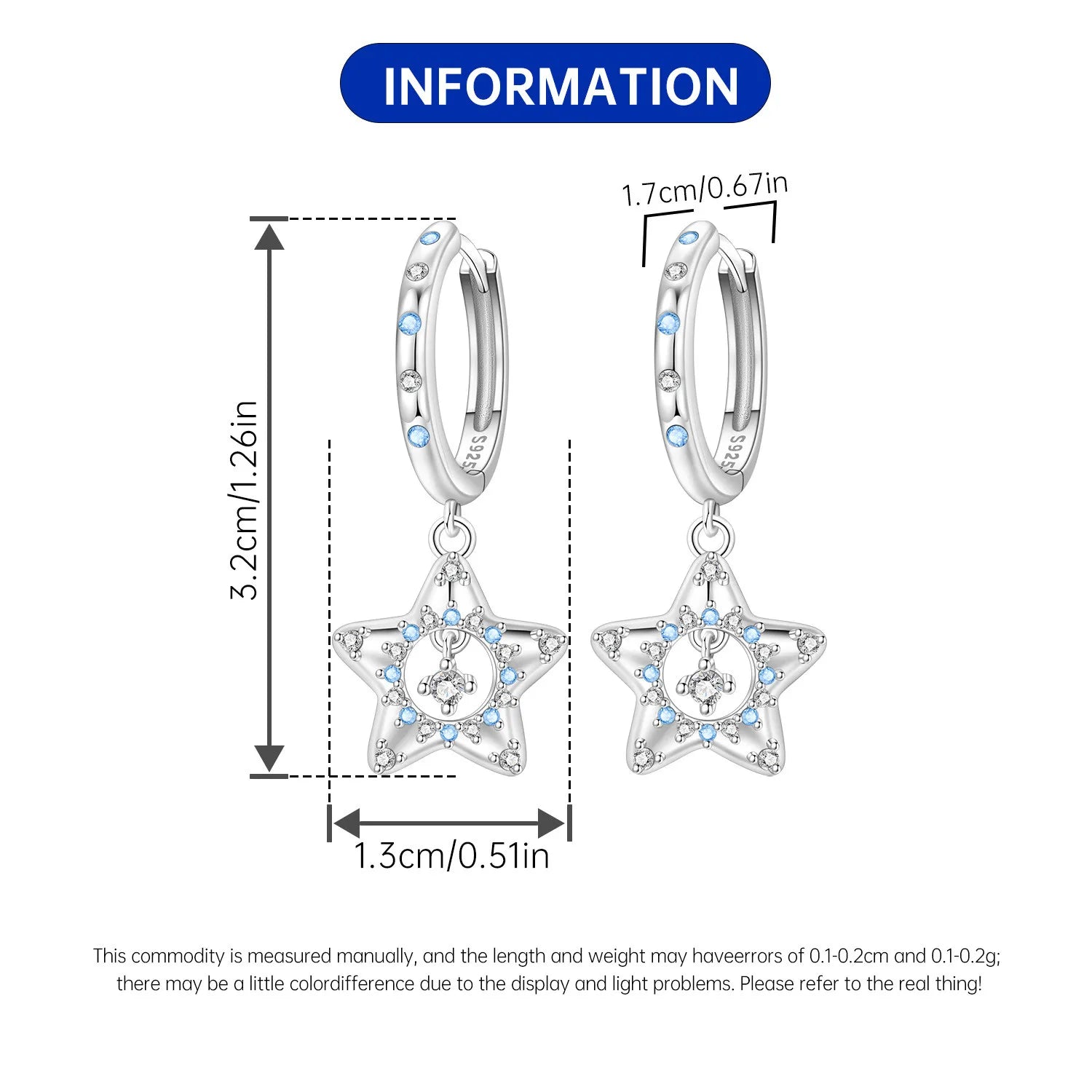 PANPOKI 925 Sterling Silver Sparkling Blue Zircon Star Drop Earrings Women Earrings Charm Fashion Versatile Party Jewelry Gifts