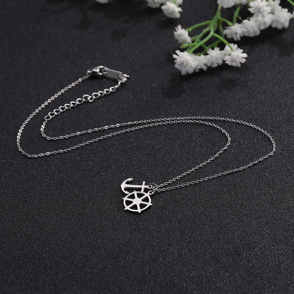 Dreamtimes Rudder And Anchor Double Pendants Necklace For Men Women High Quality Stainless Steel Chain Retro Pirate Jewelry 2023