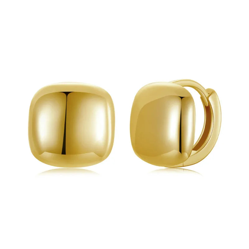 BISAER Real 925 Sterling Silver Chunky Square Hoop Earrings Metal Hypoallergenic Earrings 18K Gold-Plated for Women Fine Jewelry
