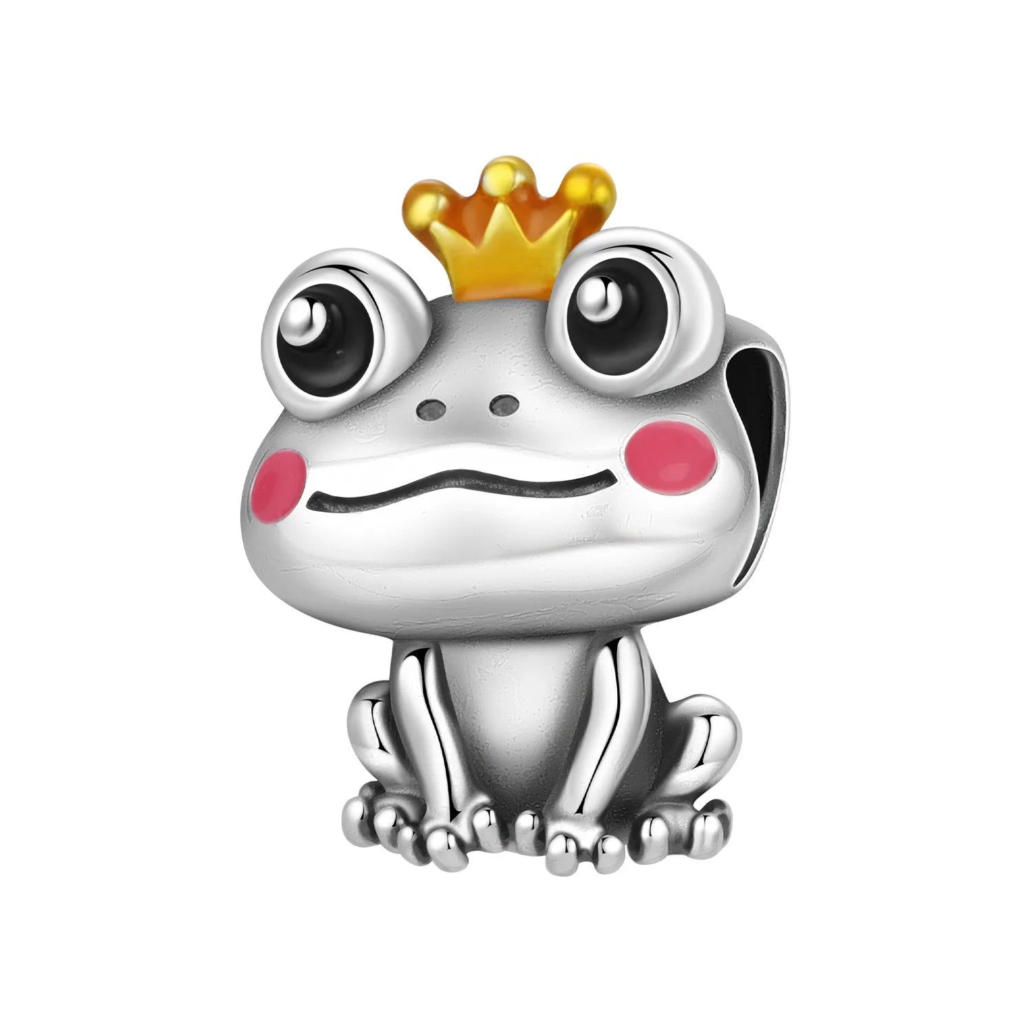 PANPOKI 925 Sterling Silver Cute Crown Frog Animal Charms Beads Fit Bracelets DIY Party Decoration Gifts Jewelry Accessory