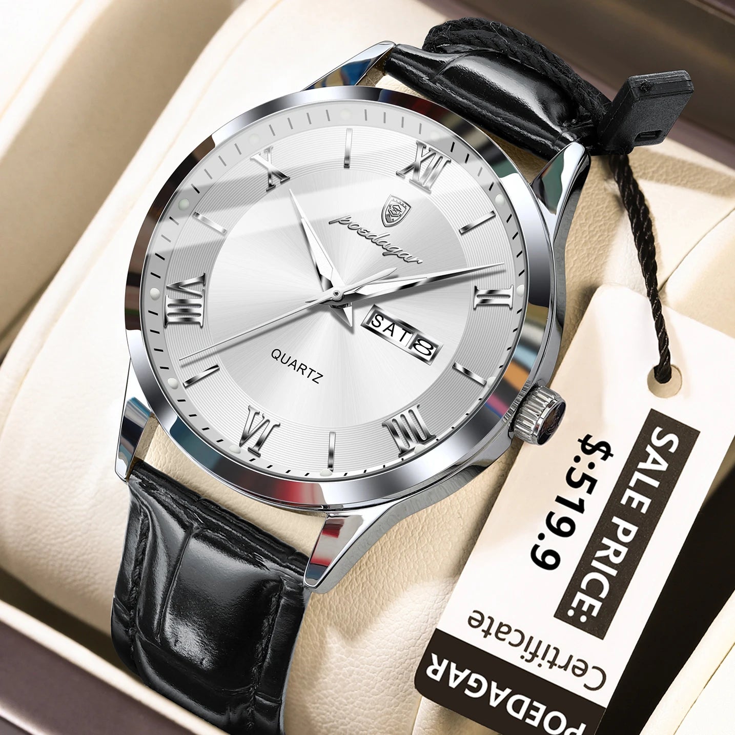 POEDAGAR Top Luxury Watch For Men Military Waterproof Luminous Date Week Man Wristwatch Leather Men's Quartz Watches Sport Reloj