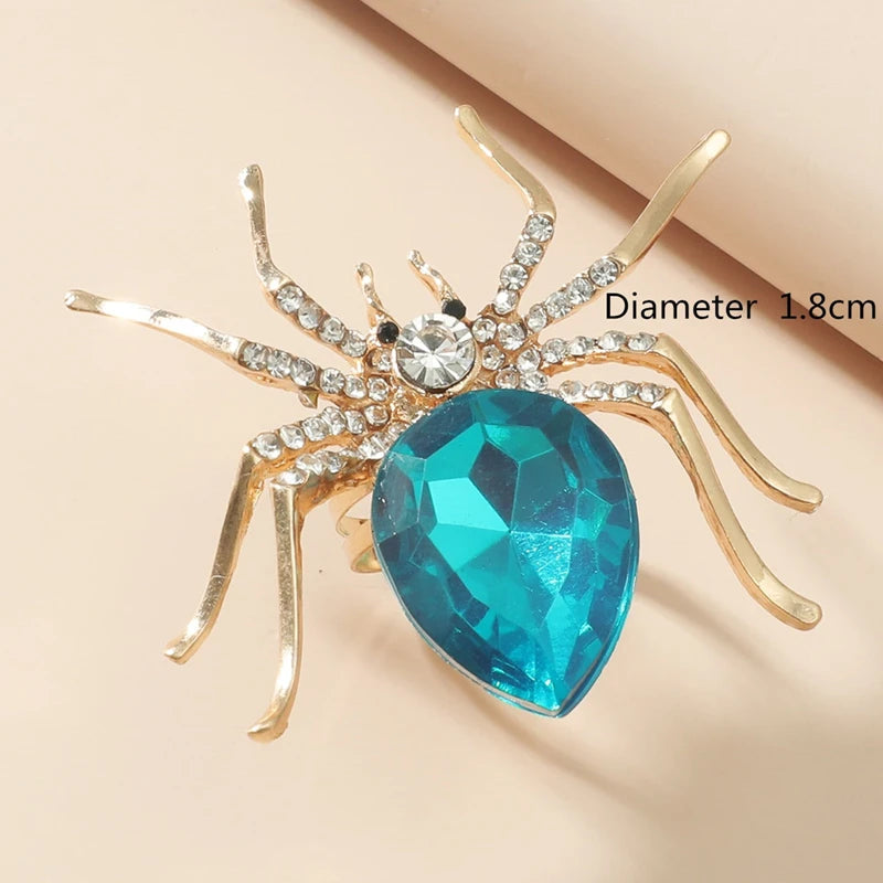 Gothic Punk Spider Insect Animal Rings For Women Men Creative Hip Hop Black Spider Inlaid Crystal Finger Ring Halloween Jewelry