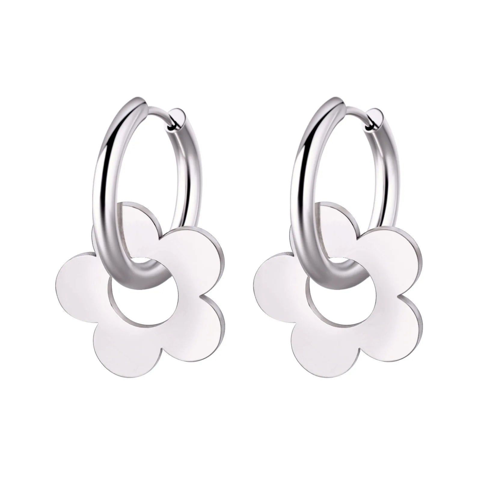 HIPEE Fashion Sunflower Circular Hoop Earrings Simple Removable Stainless Steel Earrings For Girls Birthday Party Jewelry Gift