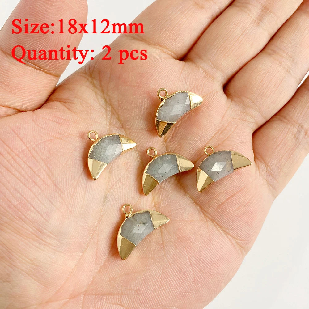 2PCS Natural Flash Labradorite Stone Pendant Irregular Shape Fashion Flash Labradorites Charms Connector For Jewelry Making DIY