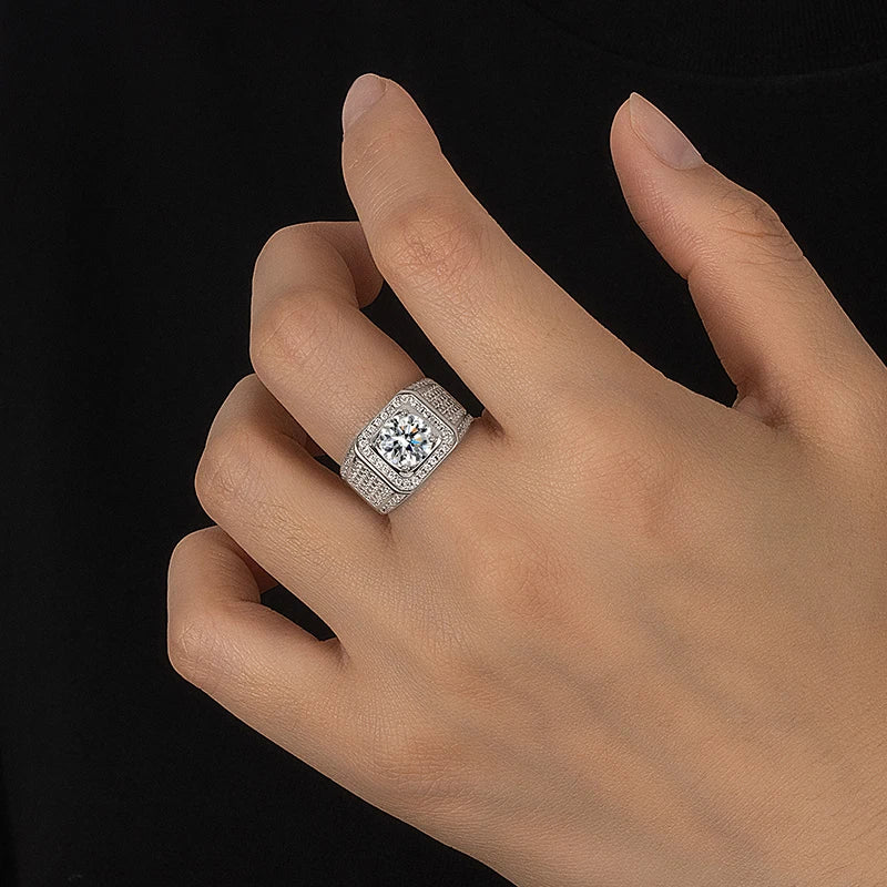 PERFANY 2/5CT Moissanite Ring for Men S925 Pure Silver Set With Bright Diamonds Engagement Ring Luxury Wedding Jewelry - Madeinsea©