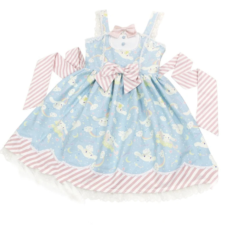 Sweet Lolita Style Cartoon Print Princess Dress Women Cute Bow Lace Party Strap Dresses Girly Harajuku Kawaii Y2k Mini Vestidos - Madeinsea©