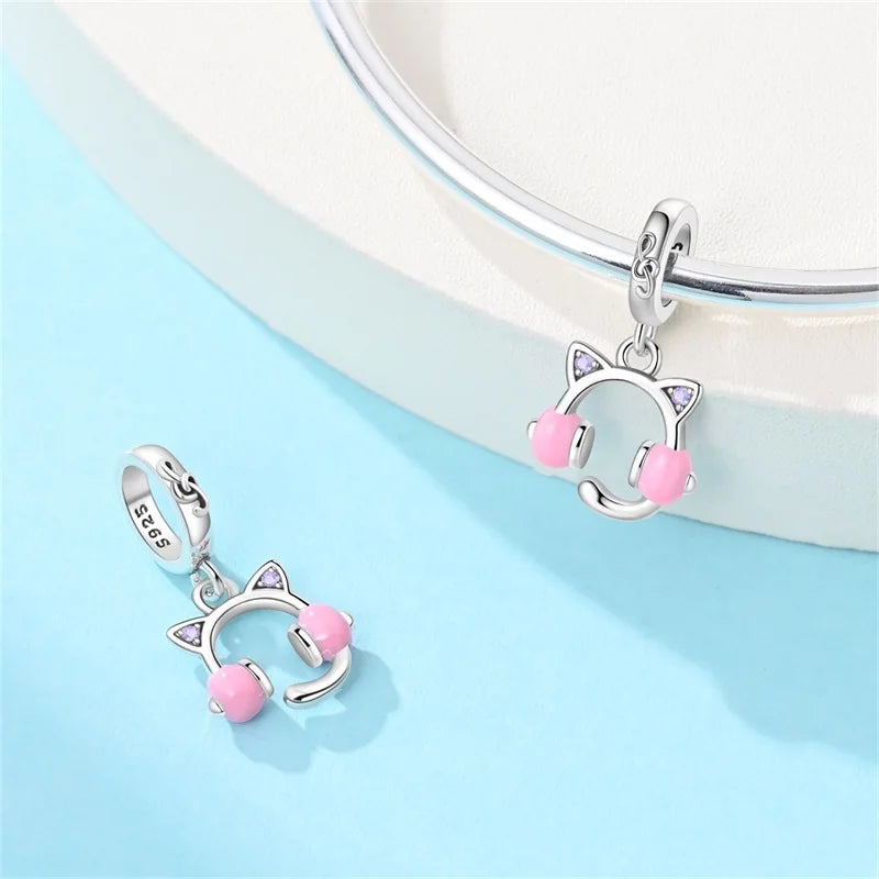 100% 925 Sterling Silver Guitar Rock Musical Note Carousal Headphones Charms Beads For Bracelet Necklace DIY Jewelry Accessories