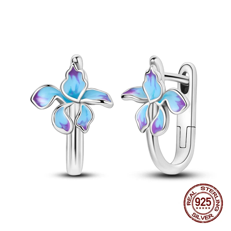 Simple Original 100% 925 Sterling Silver Sparkling Zircon Star Flower Double Hoop Earrings For Women Wedding Engagement Jewelry