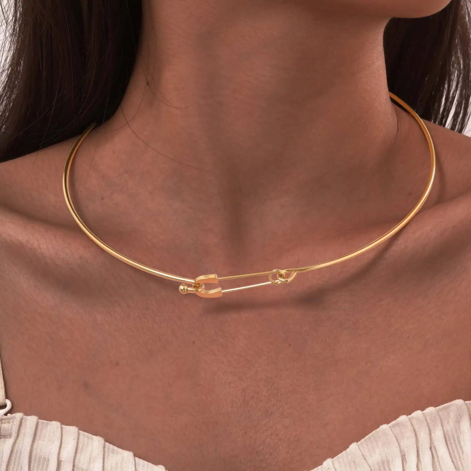 Vnox Simple Stainless Steel Choker Necklace For Women Round Gold Plated Lightweight Jewelry Fashion Neck Collar Daily Wear