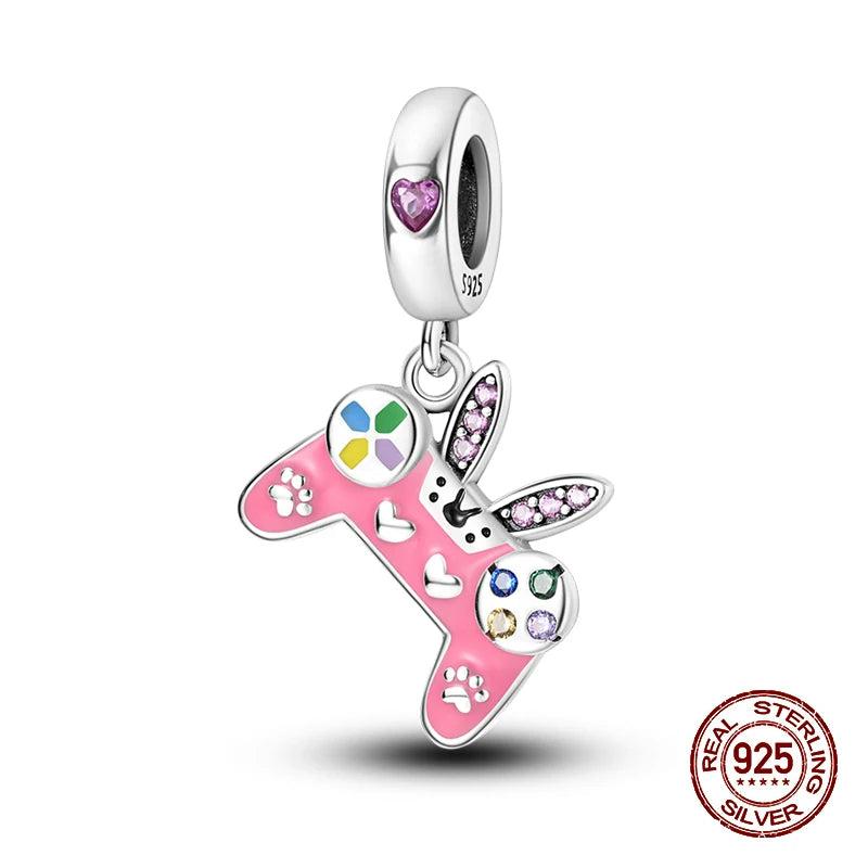 100% 925 Sterling Silver Perfume Headphones Pink Princess Daily Charms Beads Fit 3mm 925 Original Bracelet Fine DIY Jewelry