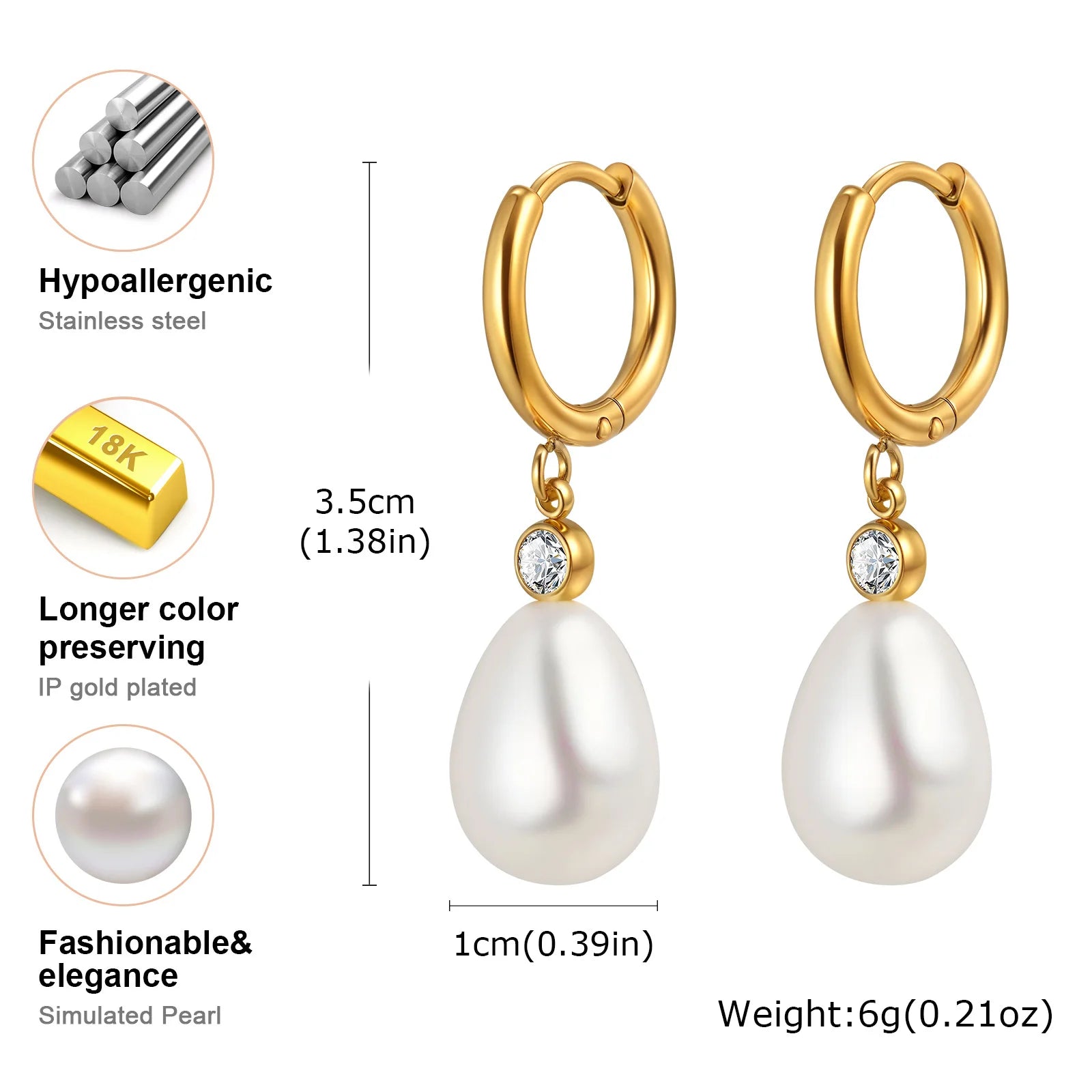 Vnox Charm Geometry Pearl Orchid Drop Earrings For Women Stainless Steel Hoop Classic Ear Jewelry  Wedding Party Gift Earring